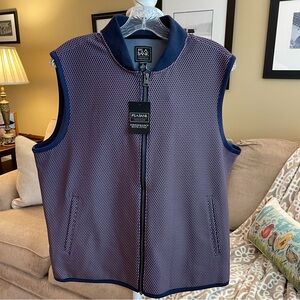 Jos A Bank Traveller NWT Zip Front Navy Burgundy Geo Men’s Vest Athletic, Size L